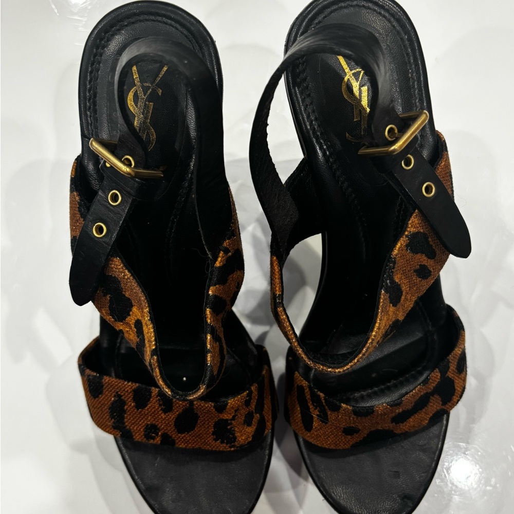Authentic Yves Saint Laurent/Tom Ford Leopard Print Wood Platform Sandals - Picture 11 of 15